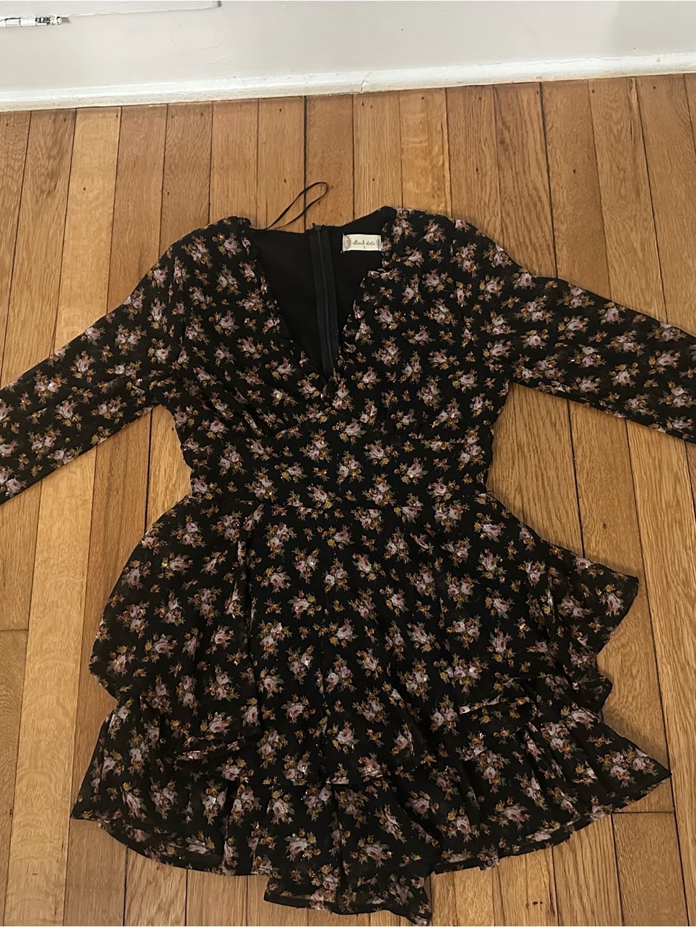 Altar'd State Black Floral Long Sleeve Tiered Dress